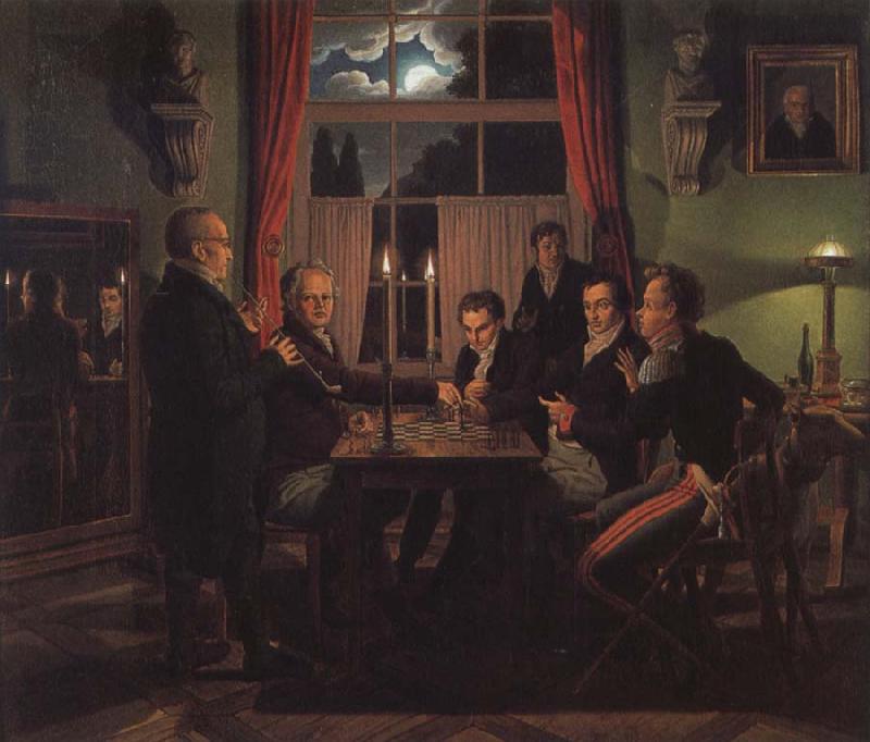 Johann Erdmann Hummel The Chess Game oil painting image